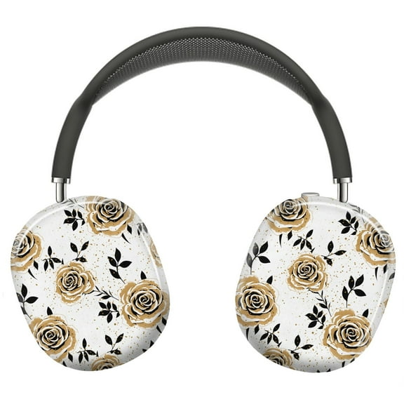 Protective Cover for AirPods Max Black & Gold Rose=4 Headphones Aesthetic Print Snap On Cases