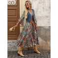 thumbnail image 5 of Multicolor Bohemian V-Neck Tiered Maxi Dress With Belt And Flared Sleeves, 5 of 8