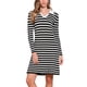 thumbnail image 1 of Vestido de suéter INSPIRE CHIC para mujer, de manga larga, a rayas, con cuello en V, corte A, por encima de la rodilla, tejido de punto acanalado, S negro y blanco, 1 of 6