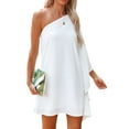 thumbnail image 2 of Gzhioc Women Fashion Mini Dress Solid Color One-Shoulder Loose Bat Sleeve Dress Summer Club Party Short Dress,S/M/L/XL, 2 of 5