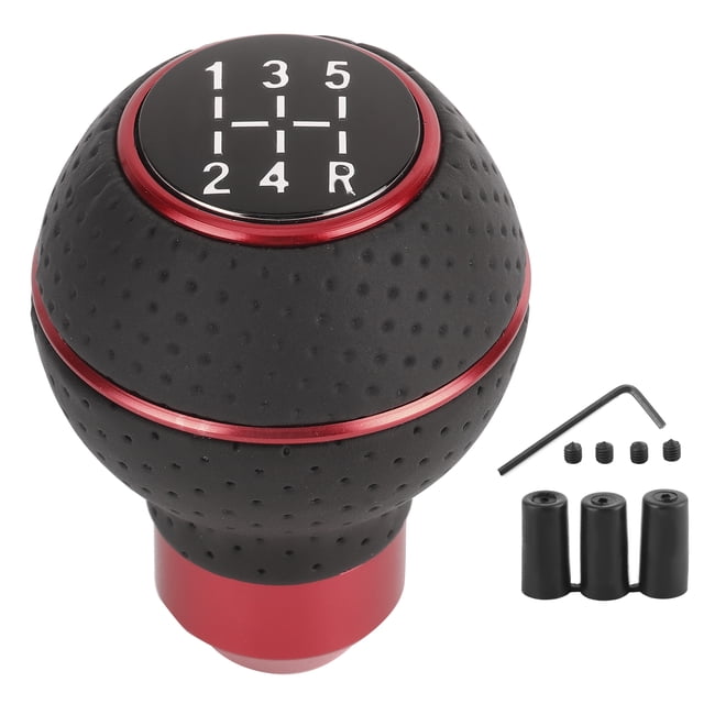 5 Speed Gear Shift Knob Stick Aluminium Alloy and Leather Manual Automobiles AccessoryRed