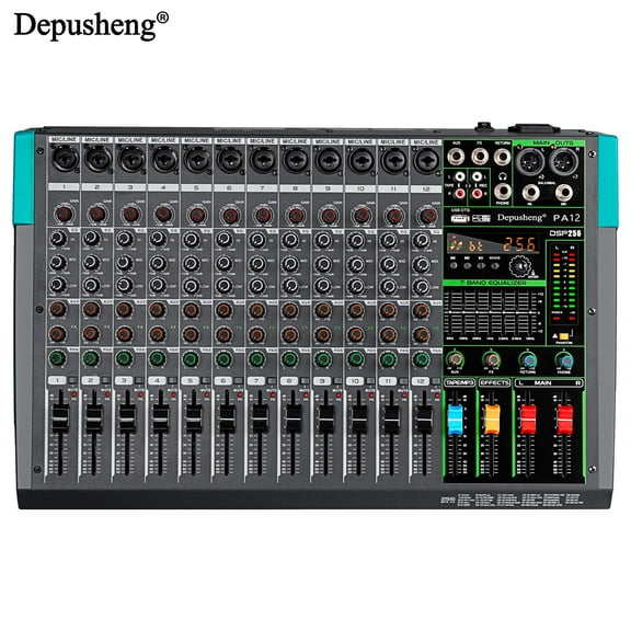 Depusheng PA12 Mixing Console 12-Channel Audio Mixer with 48V 256DSP Reverb Effect  PC AUX Play Record Podcast Broadcast stage