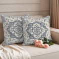 thumbnail image 2 of Beige Blue Boho Outdoor Waterproof Pillow Covers, Medieval Vintage Ethnic Floral Abstract Decorative Square Throw Pillowcase Sofa Cushion Sham for Patio/Couch/Chair, 20"x20" 2 Pack, 2 of 8