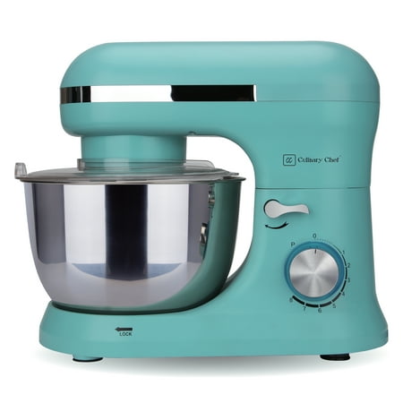 CULINARY CHEF 4.5L Stand Mixer with Stainless Steel Bowl, Tilt-Head Kitchen Electric Mixer with Dough Hook, Mixing Beater and Whisk, Splash Guard, Blue