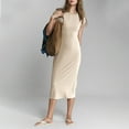 thumbnail image 2 of Stylish SMihono Women's Short Sleeve T-Shirt Dress Summer Crew Neck Basic Solid Casual Long Midi Dresses Beach Long Maxi Dresses Khaki S, 2 of 7