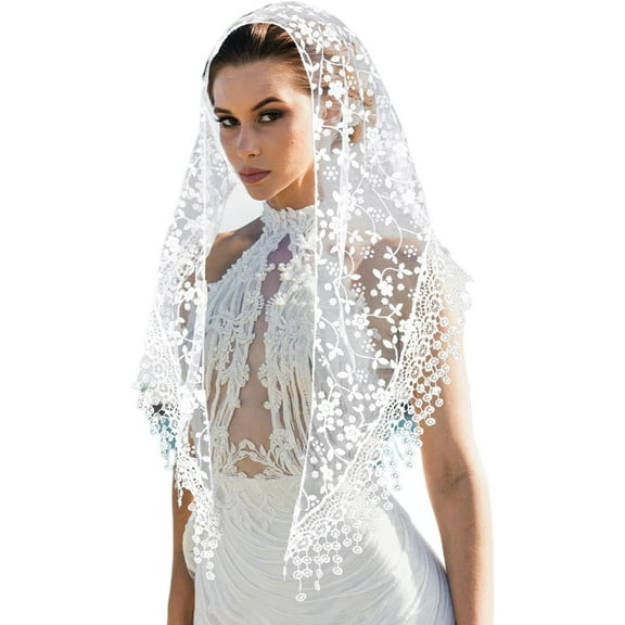 Simple Lace Mantilla for Catholic Church Latin Mass Headcover Shawl Wrap Spanish Triangular Head Scarf for Theme Event