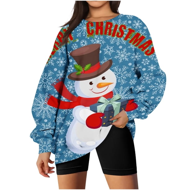 Sudaderas Navideñas de Cuello Redondo Para Mujer, Sudaderas Con Capucha de Manga Larga, Estampado Informal, Tops Holgados Con Cordón Y Bolsillos Odeerbi ODB193127