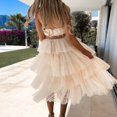 thumbnail image 4 of Robes en Tulle pour Femmes Robe Blanche Sans Bretelles Robe Fluide en Maille Courte Longue Robe de Soirée Robes de Retour à la Maison, 4 of 7
