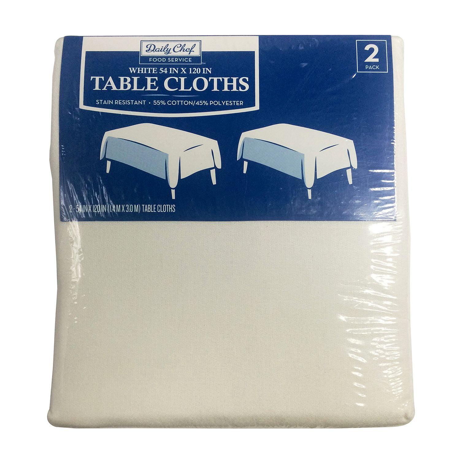 Daily Chef Rectangular Tablecloth, White, 54" x 120" (2 pk