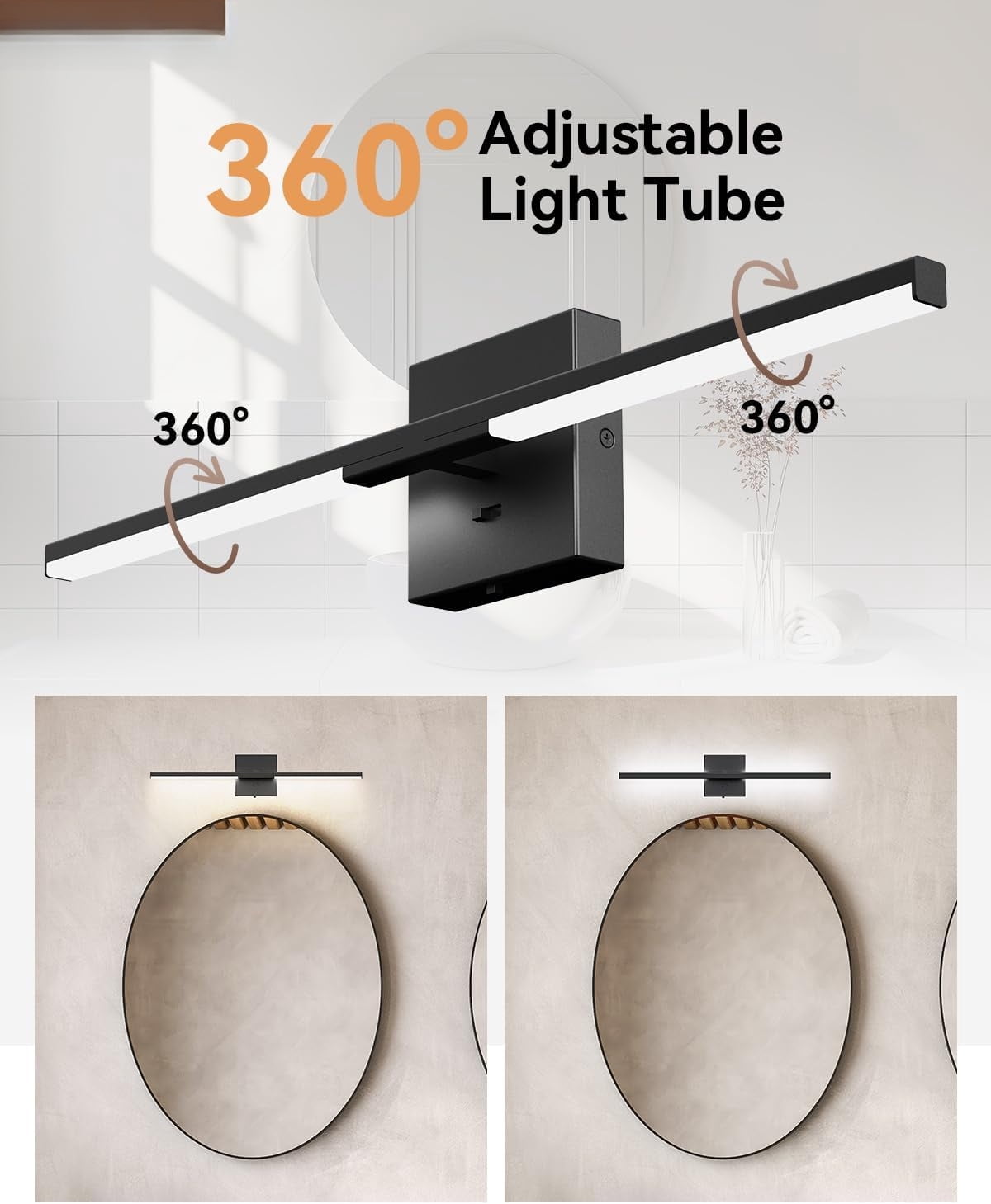Modern Bathroom Vanity Light 24 inch, Built-in Dimmer, 14W Dimmable 5CCT Led Bath Lights, Black Bar Vanity Light for Bathroom Mirror Cabinets Bedroom-FCC & ETL Certificated