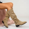 thumbnail image 6 of Women’s Fall Winter Suede Knee High Boots Belt Buckle Height Increasing Mid Block Heel Fashion Tall Boots Khaki 9.5(43), 6 of 8