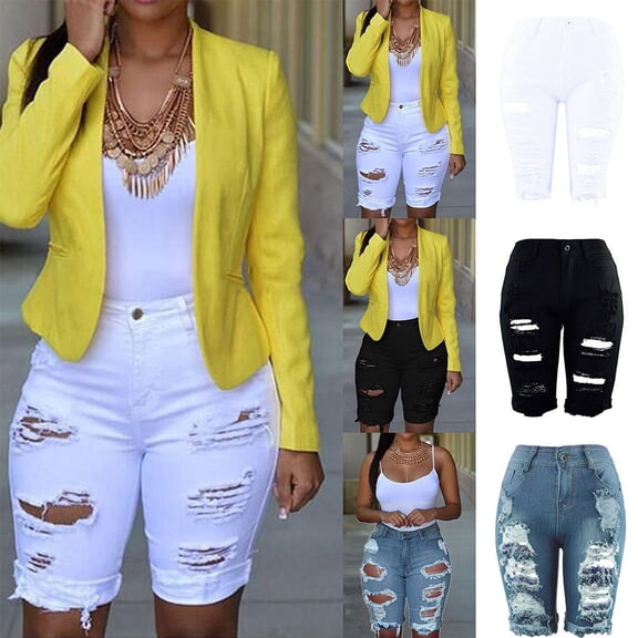 Taqqpue Womens Plus Size High Waist Stretchy Jean Shorts Casual Summer Ripped Frayed Distressed Denim Shorts Folded Hem Hot Short Jeans Leggings