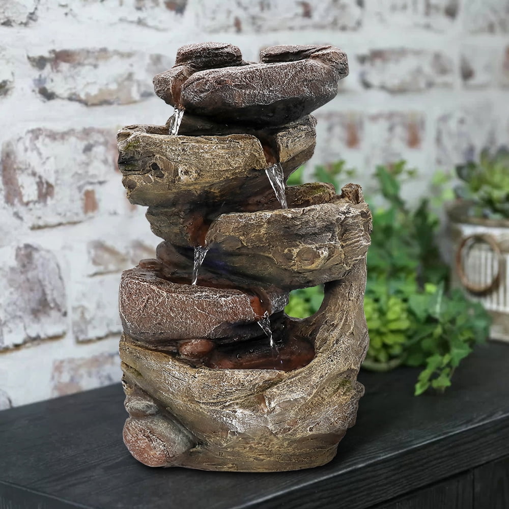 Willwolf 15 H''Rockery Tabletop Waterfall Fountain Resin Indoor Waterfall Feature with Light for Home Office Bedroom