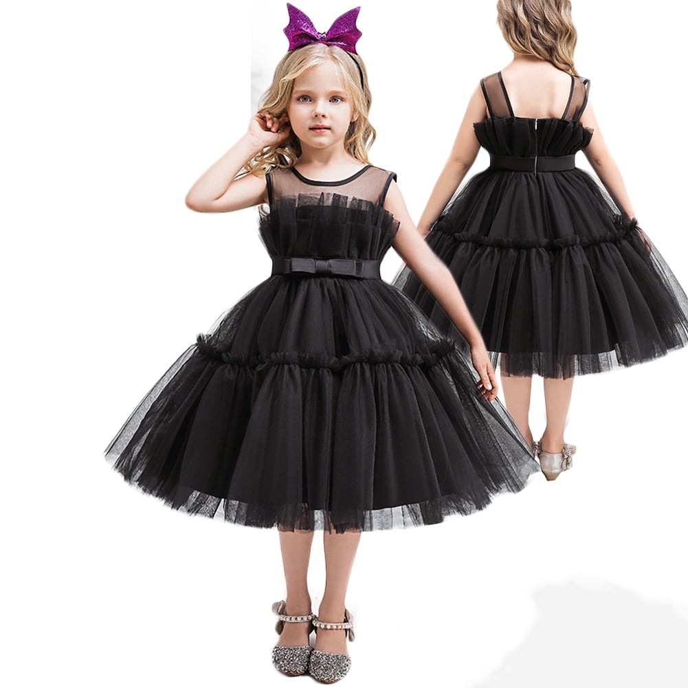 URMAGIC Toddler Little Girls Princess Black Dress for Wedding Party