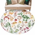 thumbnail image 2 of Round Area Rug 5 Ft, Mushrooms Ferns Washable Non-Slip Circle Carpet for Living Room/Bedroom, Watercolor Forest Floral Botanical Spring Low-Profile Runner Mats Collection Rugs for Indoor, 2 of 7