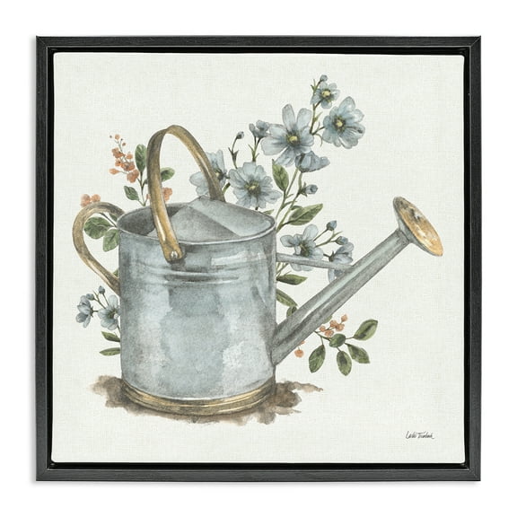 Stupell Industries Garden Watering Can Botanical & Floral Painting Black Floater Framed Canvas Art Print Wall Art, 18 x 18