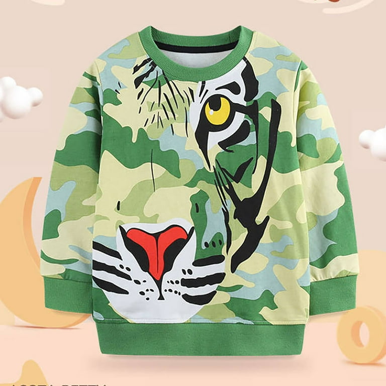Toddler Boys Sweatshirts Hoodie Cartoon Tiger Print Long Sleeved Hoodie Knitted Crewneck Children s Kids Pullover Tops Clothes for Boy Size 18 24