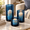 Blue-Large, variant on Blue Medium 3-Piece Hurricane Candle Holder Set with Bubble Glass for Pillar, Votive, Tealight Candles