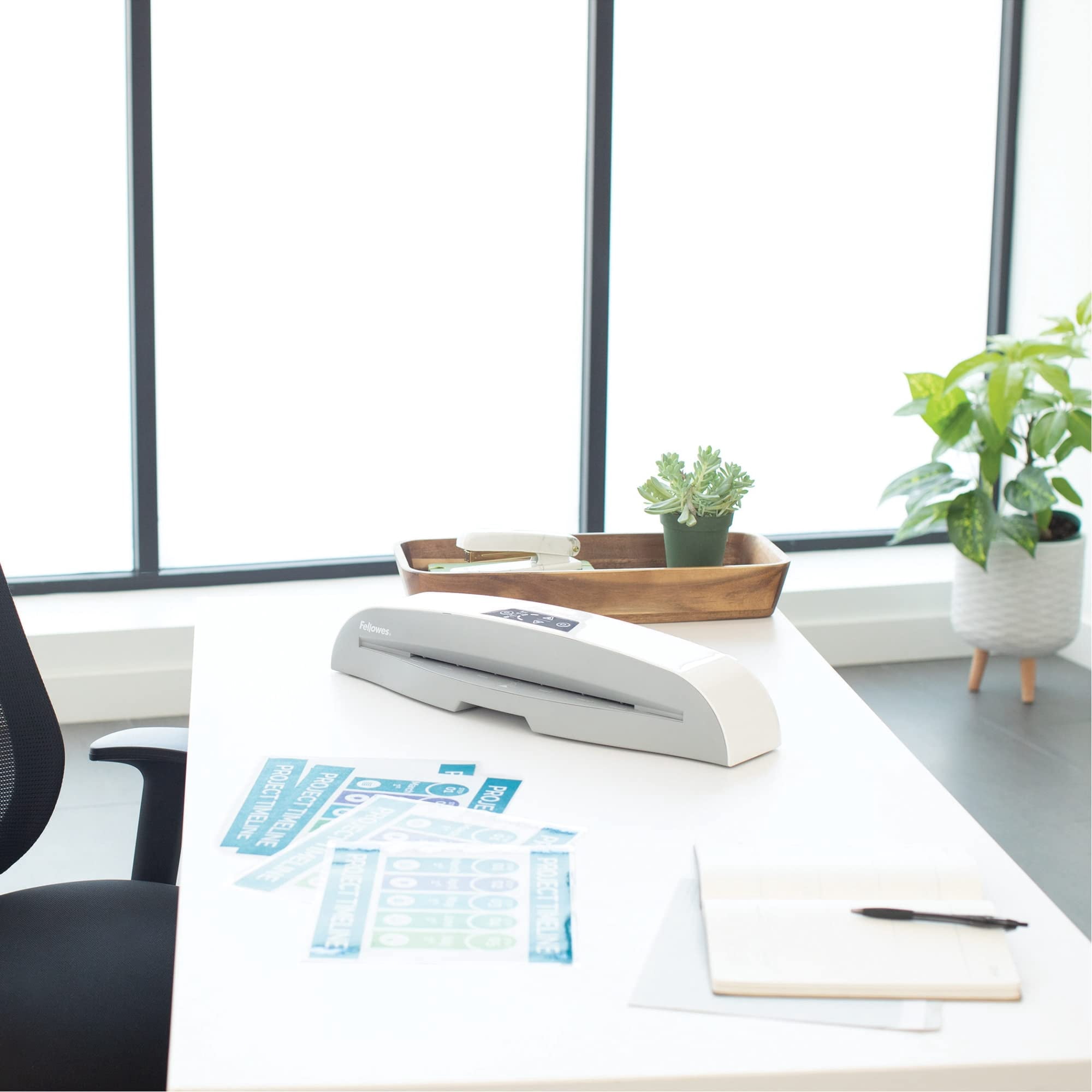 Fellowes® Rhea Laminator With Pouch Starter Kit, 12.5" Width, White/Gray