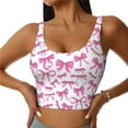 thumbnail image 1 of Fotbe Pink bows Sujetador Deportivo Largo sin Aros para Mujer con Almohadillas y Soporte Medio, Transpirable y Absorbente, Camiseta Tipo Chaleco o Tank Top-Medium, 1 of 8