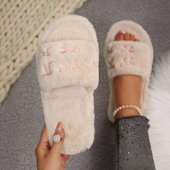 Fuzzy Slippers Ofreoo Women's Fashion Casual Winter Home Indoor Cotton Slippers