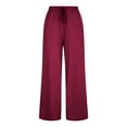 thumbnail image 4 of Kinrui Plus Size Wide Leg Pants for Women Casual Loose Elastic Waist Yoga Trousers with Pocket Wine 4XL, 4 of 9