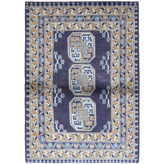 Hand Knotted Akcha Revival Wool Rug - 3'4'' x 4'9''