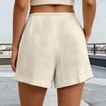 thumbnail image 6 of Gyujnb Women Casual Summer Shorts Double‑Layer Crinkle Gauze Drawstring Elastic Waist Shorts with Pockets,Beige, 6 of 8