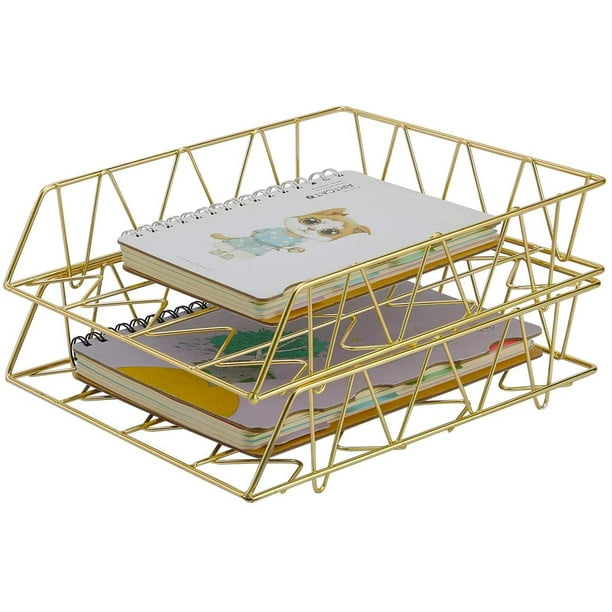 Organizador de archivos de escritorio, bandeja de metal apilable para cartas, soporte de papel, paquete de 2, dorado Xemadio WRQX-146-2