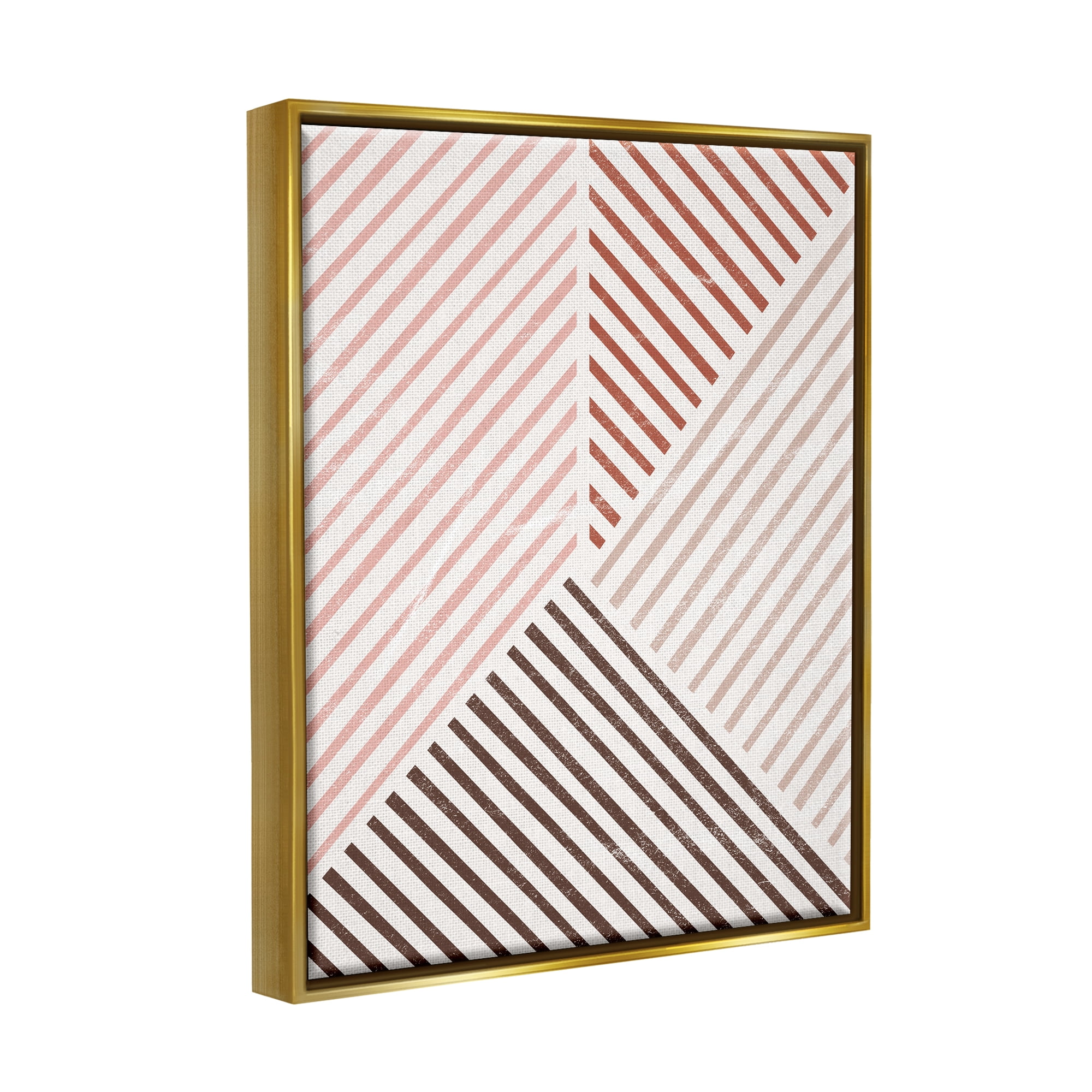 Stupell Neutral Tones Asymmetrical Stripes Abstract Painting Gold Floater Framed Art Print Wall Art