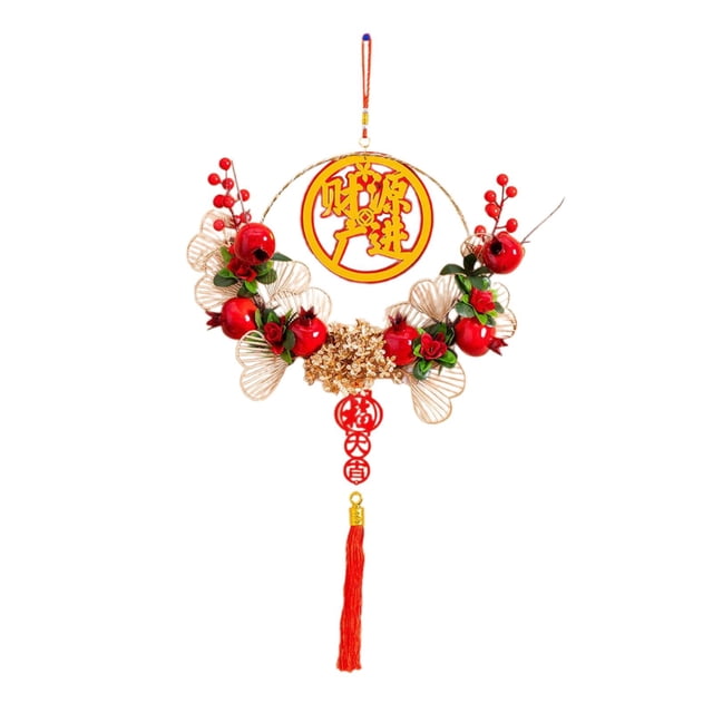 Corona de Año Nuevo con personaje de la suerte, adorno para el hogar, corona para puerta de entrada, suministros para fiestas estilo C