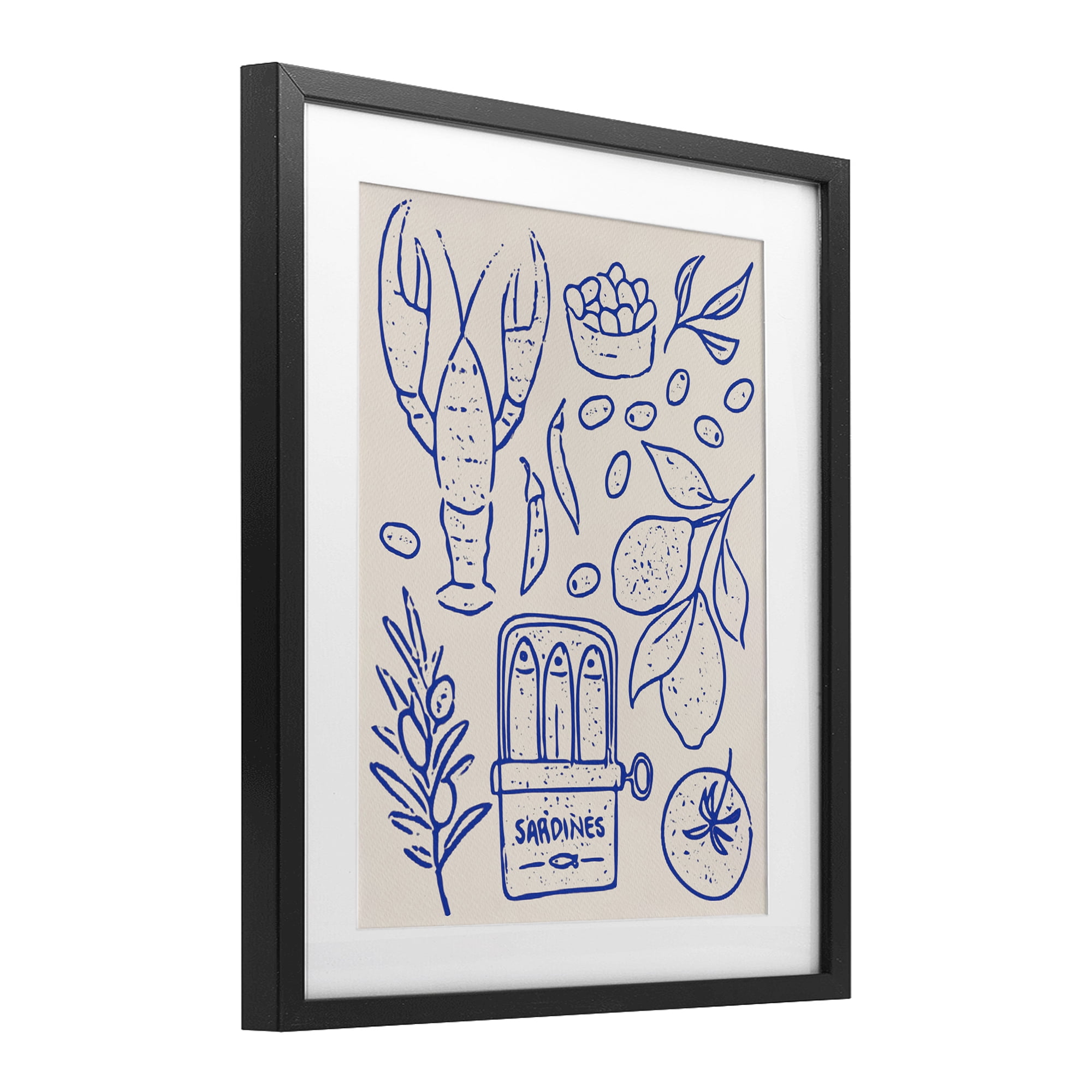 Stupell Industries Seafood & Herbs Simplicity Black Framed Print Under Glass, design by Camila Juncos
