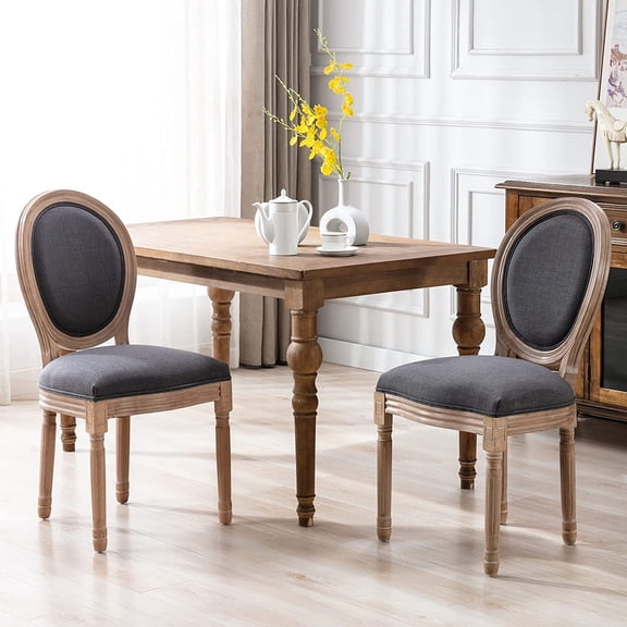 HJTERcbcterFrench Dining Chairs Set of 2, Farmhouse Dining Chairs, Vintage Country Dining Chair with Round Back, French Bistro Chairs, Fabric Dining Chair for Kitchen, Bedroom
