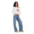 thumbnail image 3 of Forever 21 Women's Ivory Off-the-Shoulder Sweatshirt, Leopard Print Star Embroidered Print for Casual Streetwear Style, XS, 3 of 6
