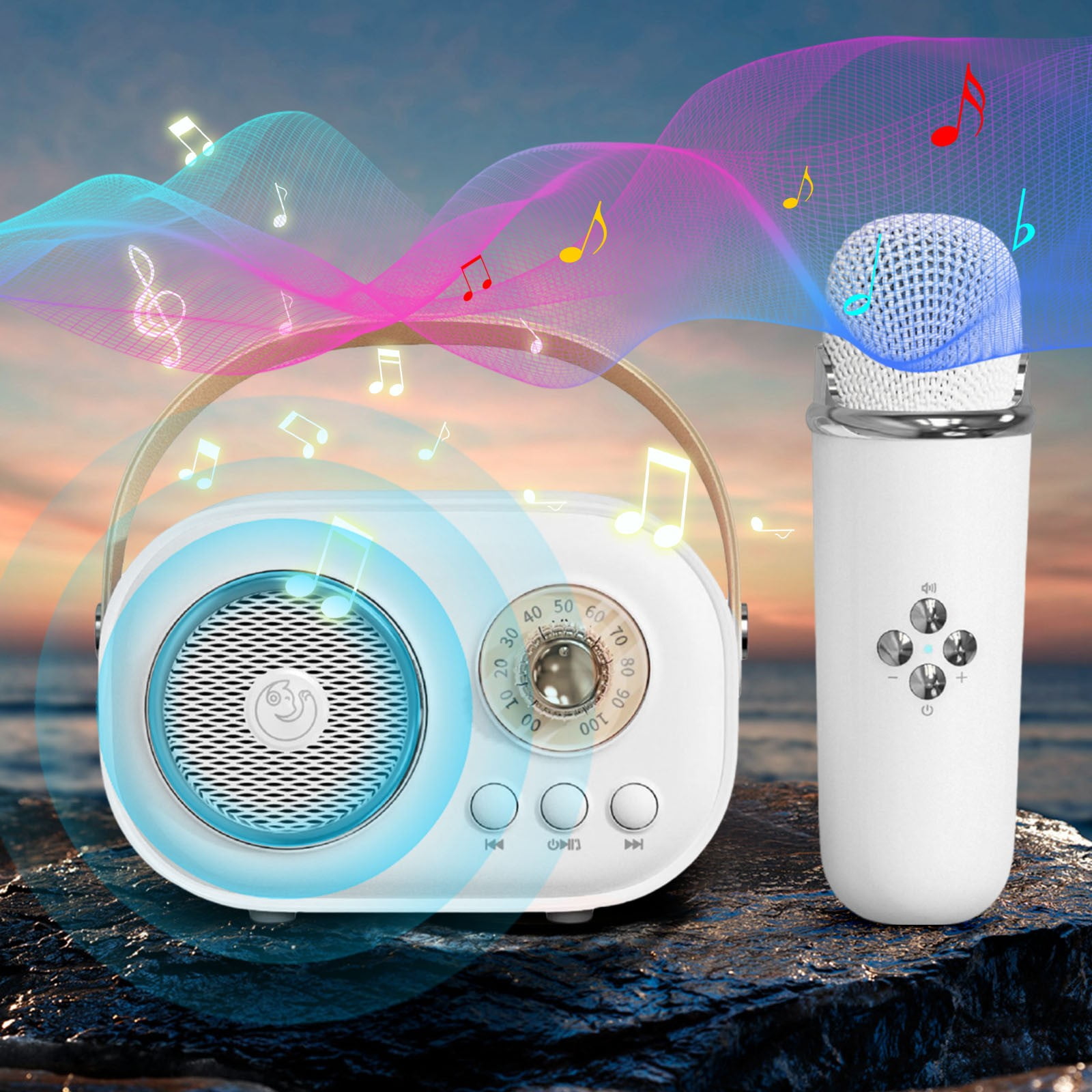Byujiro Mini Karaoke Machine with 1 Wireless Microphone for Kids and Adults Cute Karaoke with Microphone Set Portable Bluetooth Speaker with Microphone Retro Handheld Style