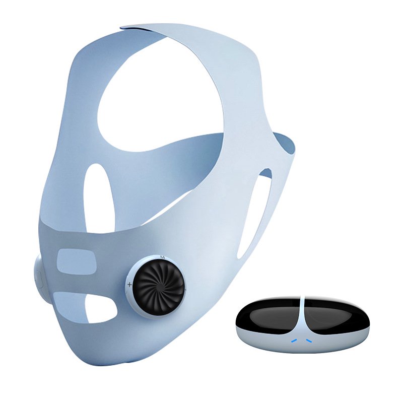 Wearable V-Face Massager with 5-Intensity Controller and Adjustable Strap, Electronic Facial Muscle Relaxation Tool with Conductive Silicone for Daily Personal Grooming