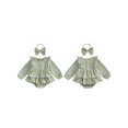 thumbnail image 2 of Cjfdfy Newborn Baby Girls Fall Romper Clothes Solid Ruffled Long Sleeve Bubble Dress Bodysuit And Bow Headband Infant Cute Jumpsuit Fall Winter Outfit 0-18 Months, 2 of 9