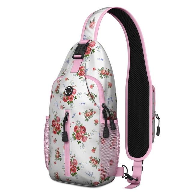 Watercolor Floral Pattern Sling Backpack with Artistic Botanical Design, Lightweight Durable Crossbody Daypack, Adjustable Strap, Multiple Compartments for Travel and Outdoor Use
