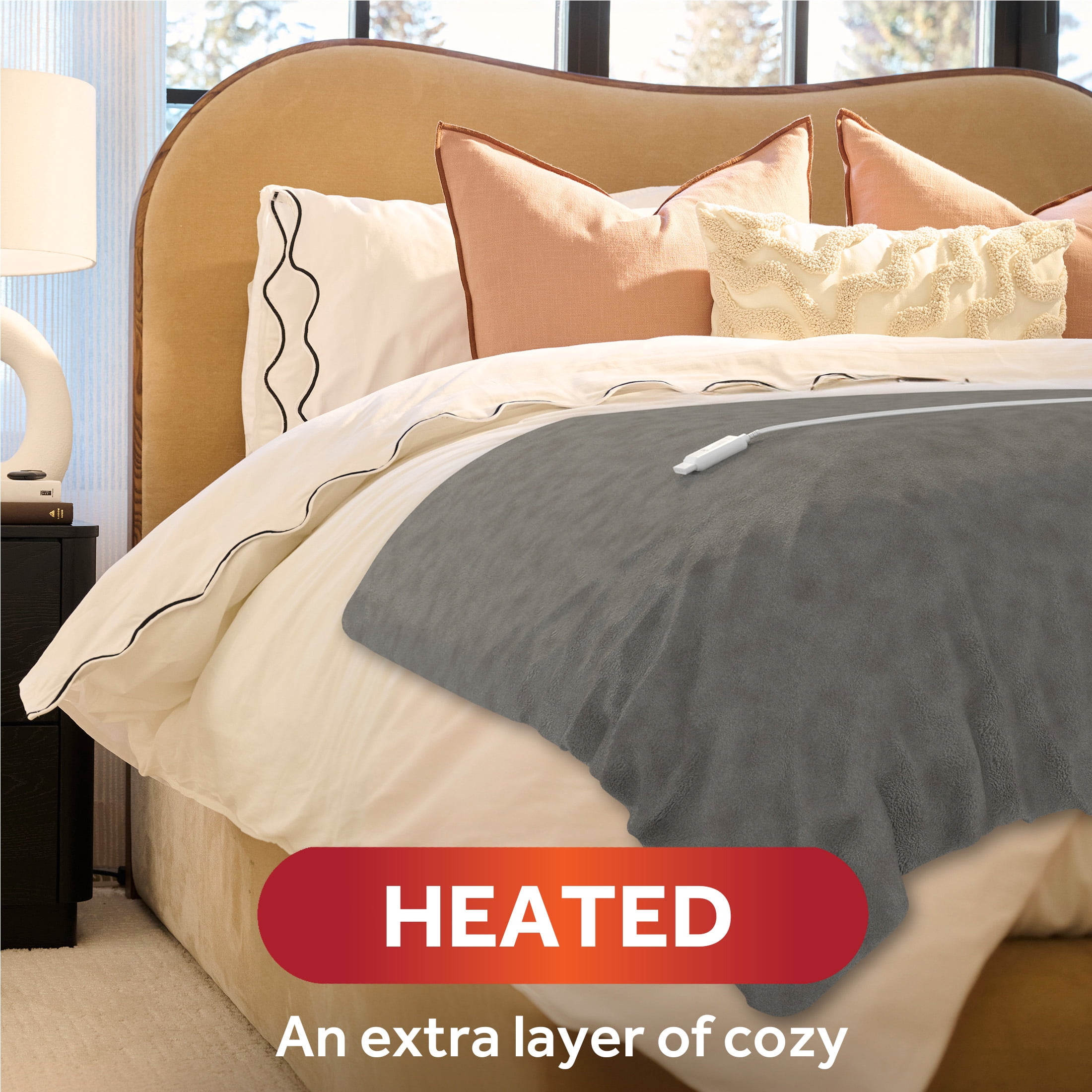 (4 pack) Sunbeam Throw Grey Fleece, 4 Heat Settings, 4-Hour Auto Shut-Off, Electric Heated Blanket, 50” x 60”
