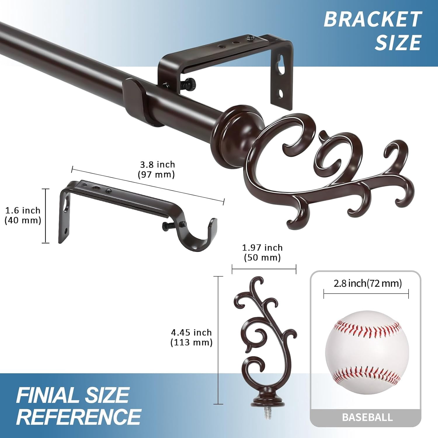 Urbanest Adjustable Single Curtain Rod Set Julietta Finials – 5/8 -Inch Diameter, With Bronze Rod, 48–84 Inches