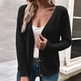 thumbnail image 4 of Lovskoo Cropped Cardigan Sweaters for Women Casual Long Sleeve Solid Color Coat Cardigan Blouse Black, 4 of 8