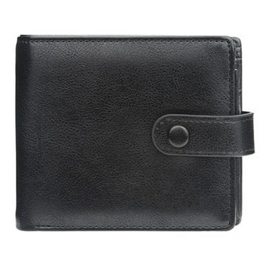 Men's Leather Wallet with ID Window Slim Bifold Credit Card Front Pocket Wallet - black