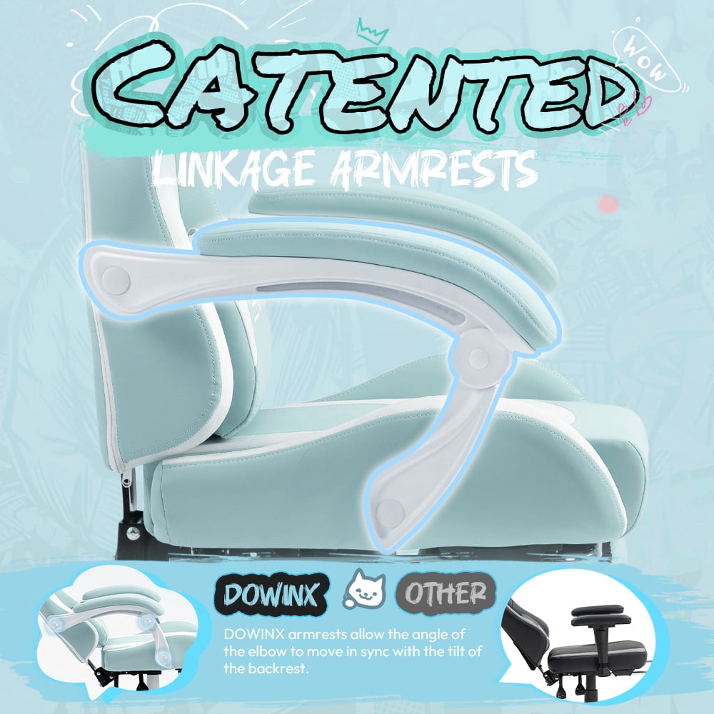 GOOSEA Gaming Chair with Cat Ears, Massage Lumbar & Footrest - Ergonomic Reclining Computer Chair for Girls, 290LBS, Green