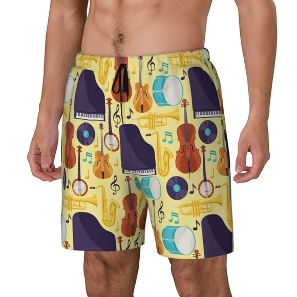Balery Musical Instruments Bañador para hombre, shorts de playa de secado rápido con entrepierna y forro de compresión-Small