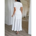 thumbnail image 4 of AURA Womens Elegant Bodycon Midi Dress Short Sleeve High Waist Button Detail Casual Office Dress Bigsize, 4 of 5
