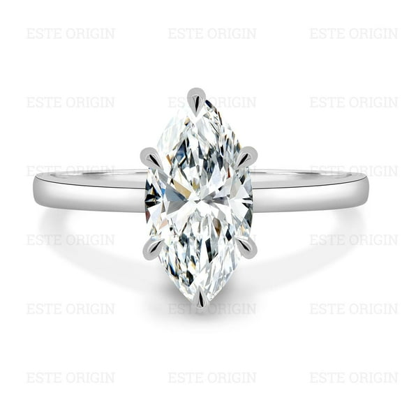 ESTE ORIGIN 2.00Ct Marquise Moissanite Solitaire Engagement Ring – 6-Claw Low-Set Design in 10K White Gold for Women