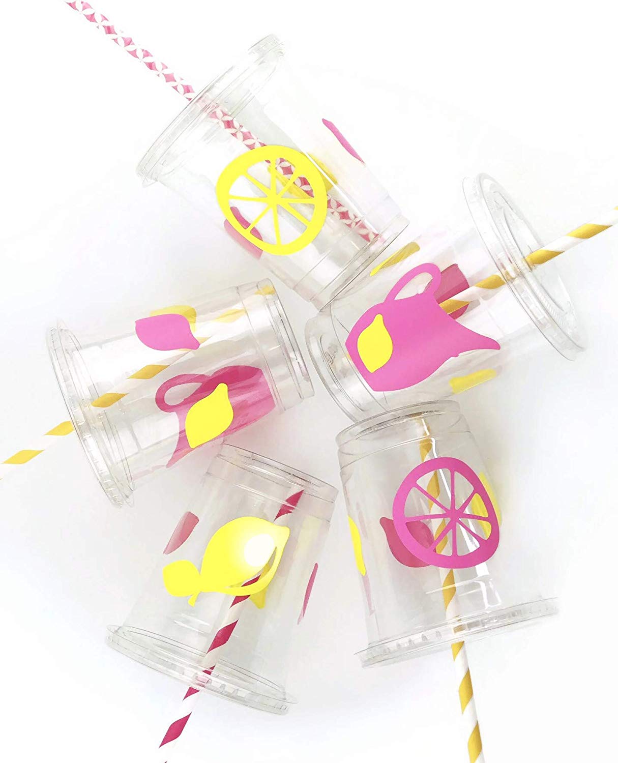 Pink Lemonade Party Cups Set of 12 Disposable for Lemon Fruit Citrus