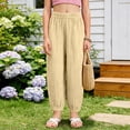 thumbnail image 2 of Gubotare Baby Girls Pants Toddler Girl Summer Pants Long Bloomers Girls Lightweight Cotton Wide Leg Harem Pants Elastic Waist 4T 5T (Beige,4-5 Years), 2 of 8