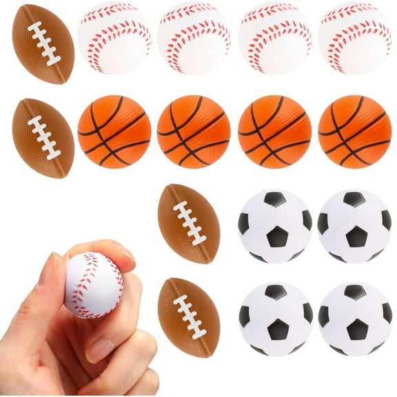RUseeN Mini Sport Stress Ball 12 Packs Sport Party Supplies Small Foam Squeeze Anxiety Ball Baseball Basketball Football Soccer Squishy Ball for School Carnival Reward Sport Party Decorations