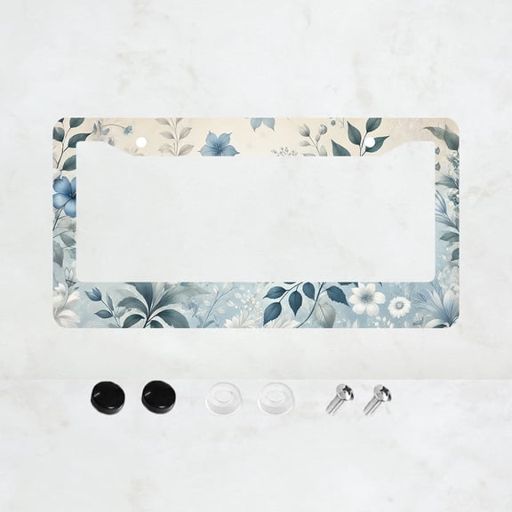 Beautiful Blue White Floral License Plate Prame Aluminum Rust-Proof Auto Parts License Plate Decorative Screws Fit Standard 2 Holes 1 U.S. License Plate, 12.2x 6.3 Inch